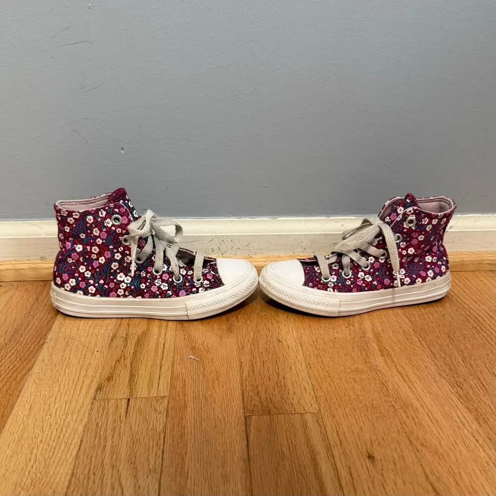 Converse Pink Floral All Star High Top Sneakers Kids Size 11